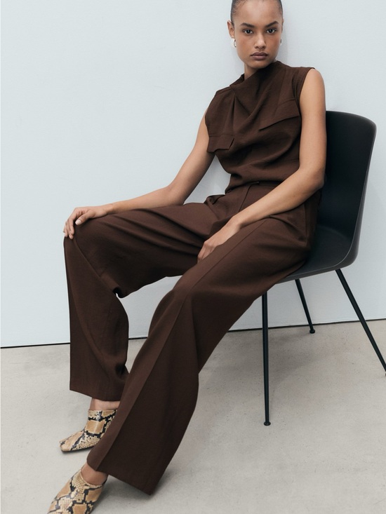 Mango Pants - 🔸NWT🔸Mango Brown Wide Leg Pleated Pants